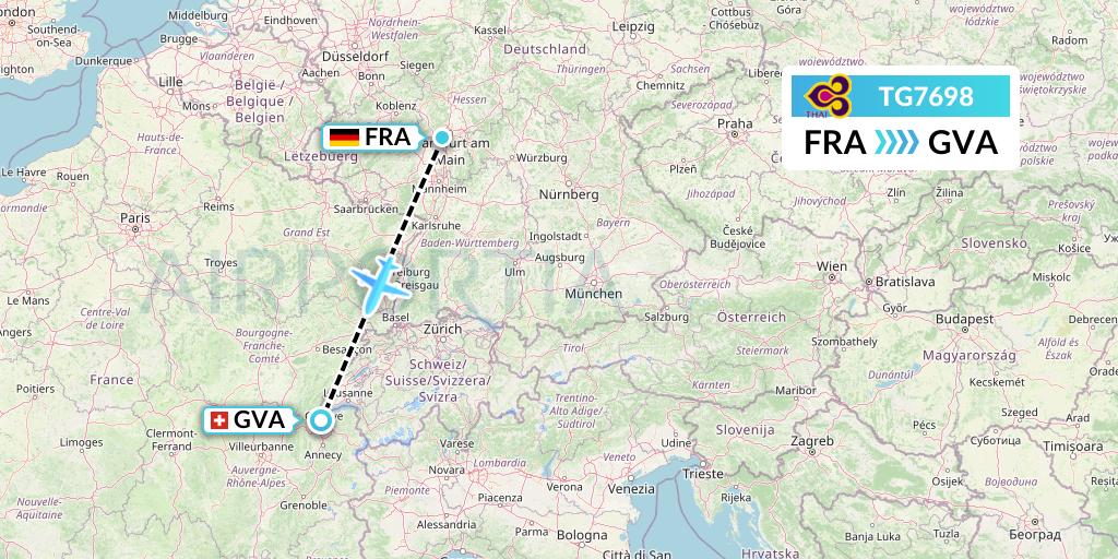 TG7698 Thai Airways Flight Map: Frankfurt to Geneva