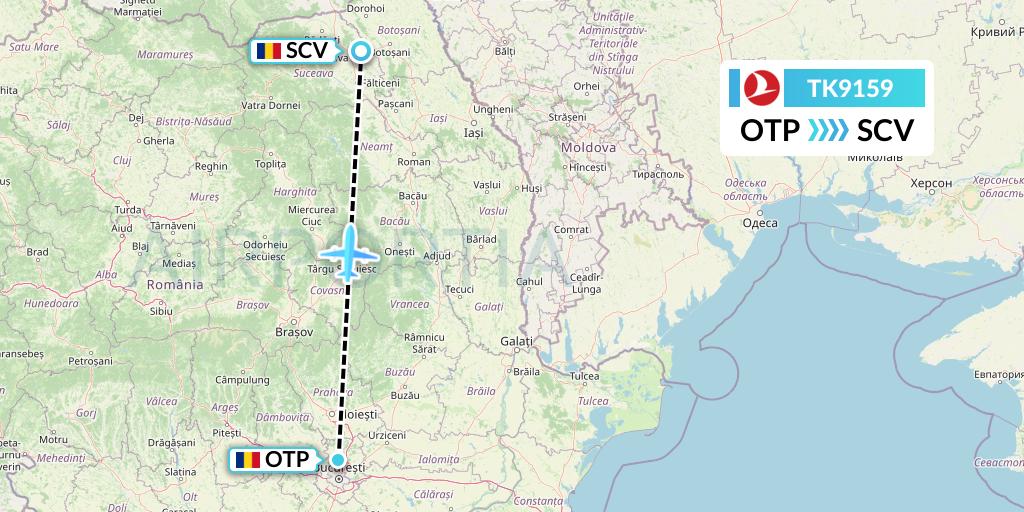 TK9159 Turkish Airlines Flight Map: Bucharest to Suceava