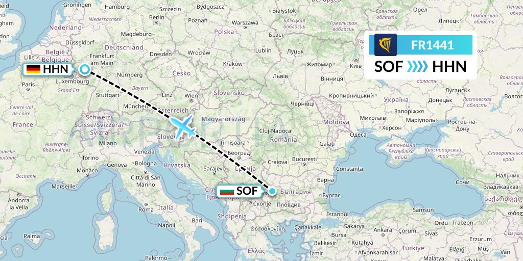 FR1441 Ryanair Flight Map: Sofia to Hahn