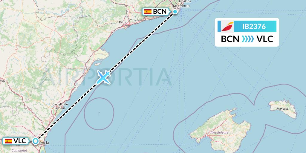 IB2376 Iberia Flight Map: Barcelona to Valencia