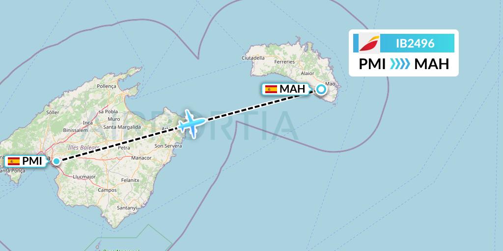 IB2496 Iberia Flight Map: Palma de Mallorca to Mahon