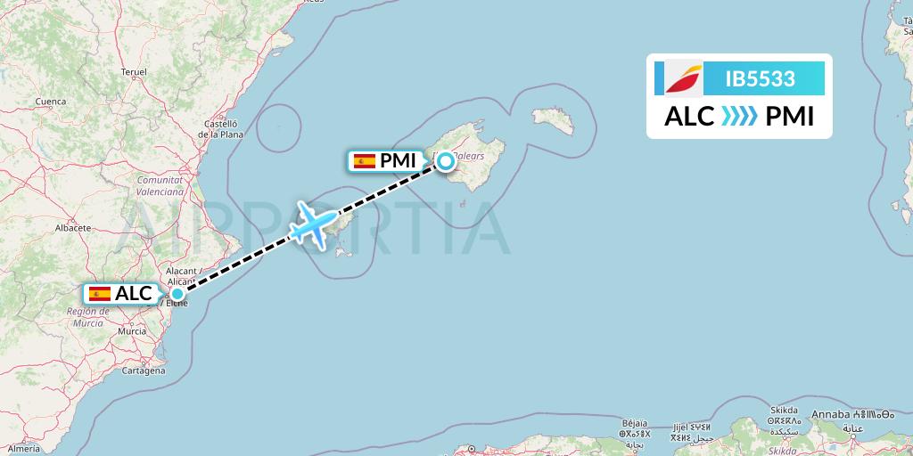 IB5533 Iberia Flight Map: Alicante to Palma de Mallorca