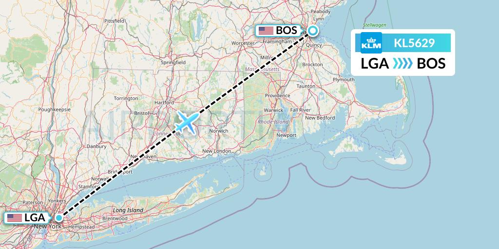 KL5629 KLM Flight Map: New York to Boston