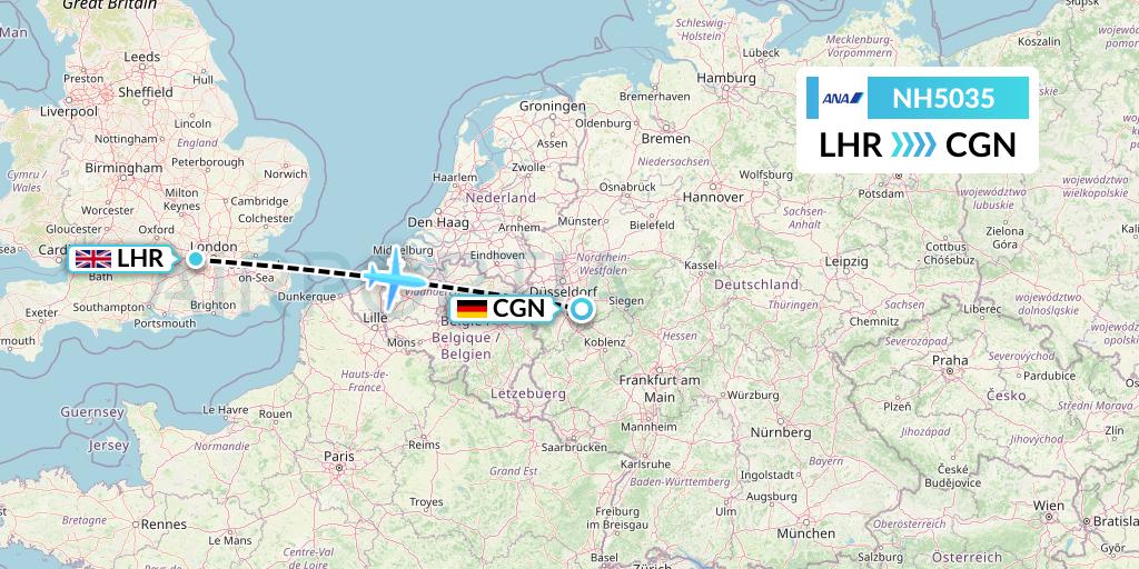 NH5035 All Nippon Airways Flight Map: London to Cologne