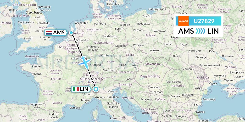 U27829 EasyJet Flight Map: Amsterdam to Milan