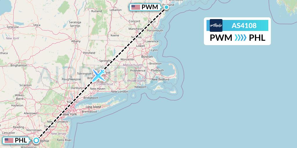AS4108 Alaska Airlines Flight Map: Portland to Philadelphia