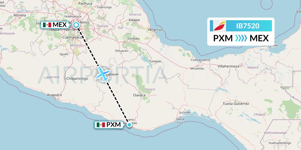 IB7520 Iberia Flight Map: Puerto Escondido to Mexico City