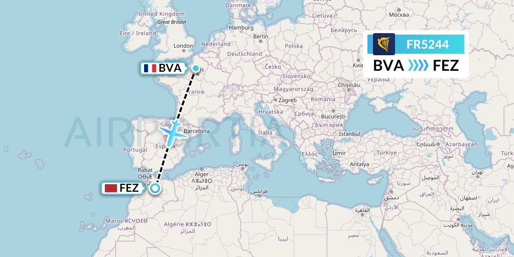 FR5244 Ryanair Flight Map: Paris to Fes