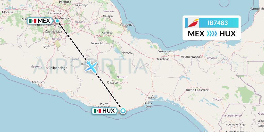 IB7483 Iberia Flight Map: Mexico City to Huatulco
