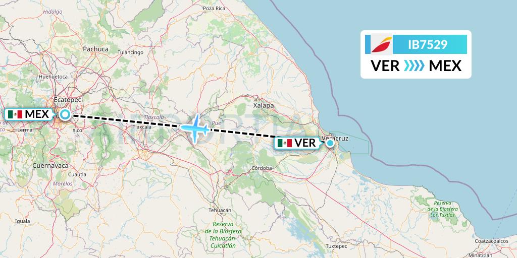 IB7529 Iberia Flight Map: Veracruz to Mexico City