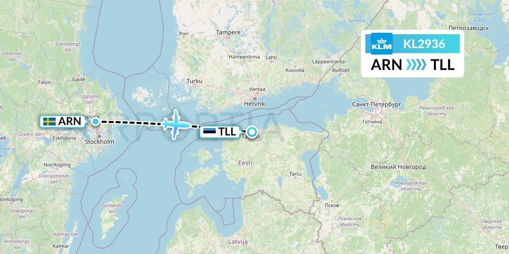 KL2936 KLM Flight Map: Stockholm to Tallinn