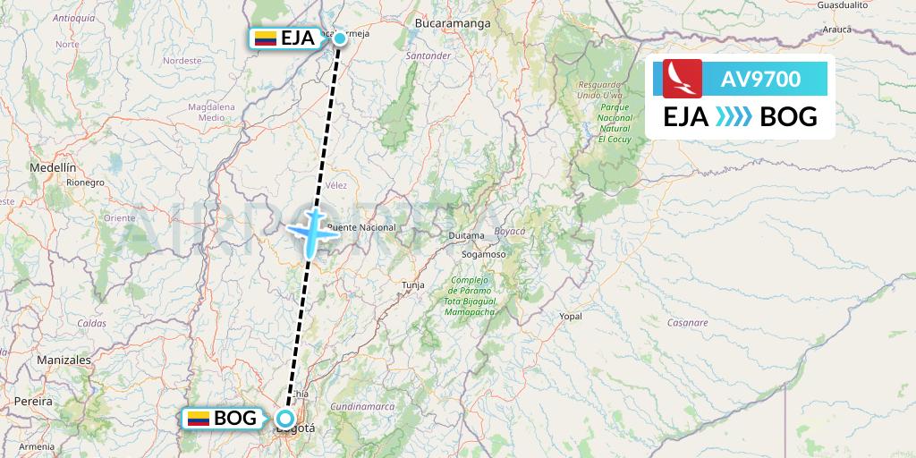 AV9700 Avianca Flight Map: Barrancabermeja to Bogota