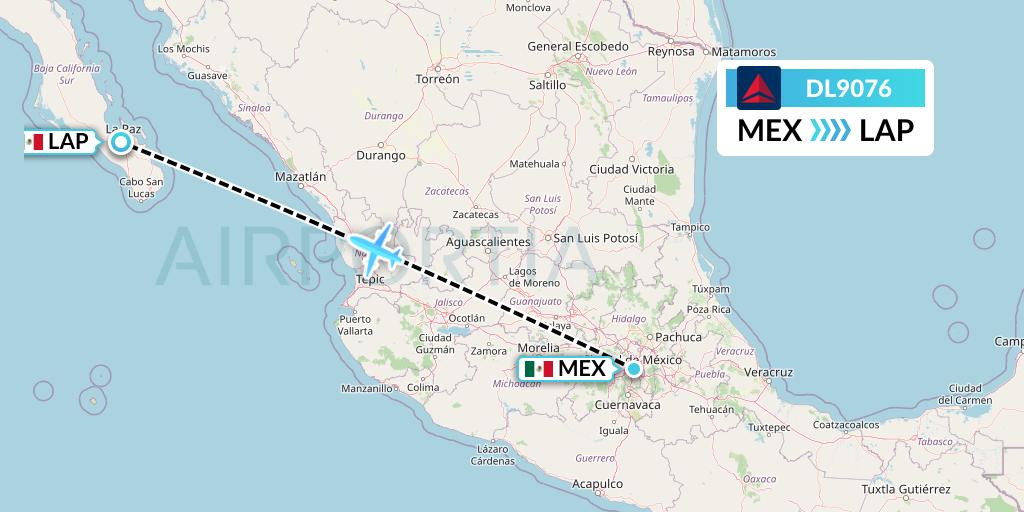 DL9076 Delta Air Lines Flight Map: Mexico City to La Paz