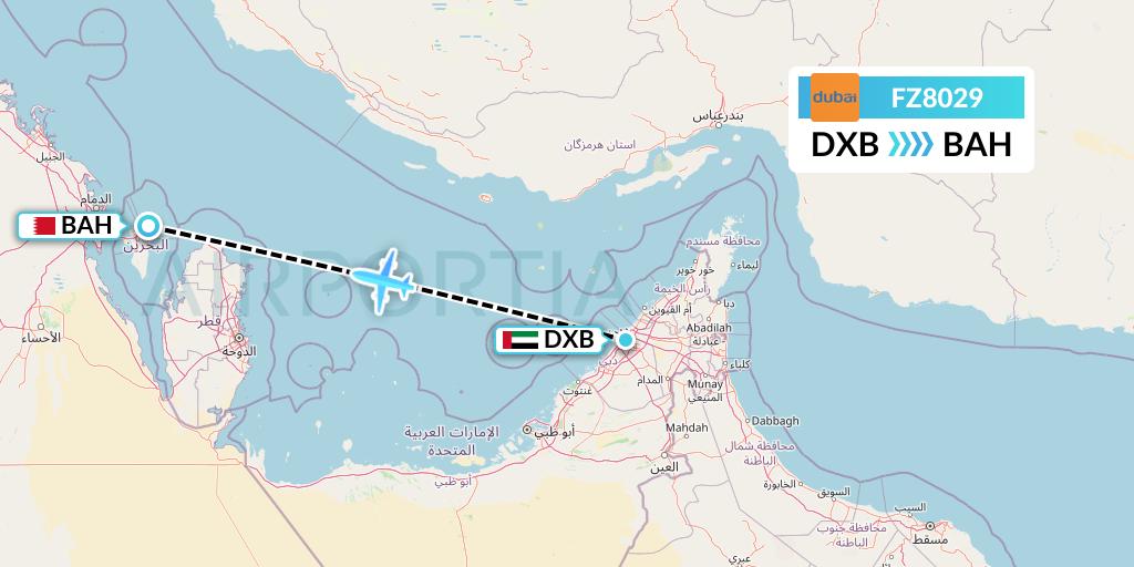 FZ8029 FlyDubai Flight Map: Dubai to Bahrain