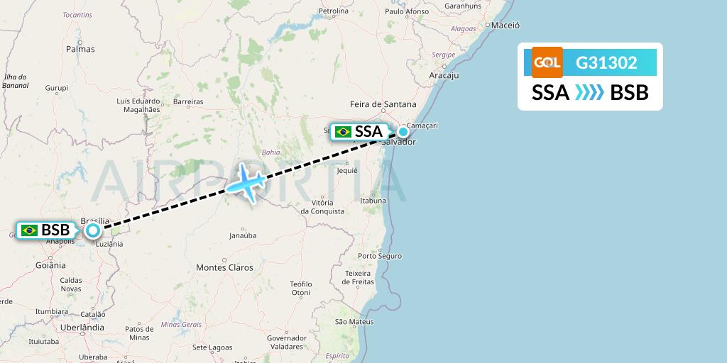 G31302 GOL Transportes Aeros Flight Map: Salvador to Brasilia
