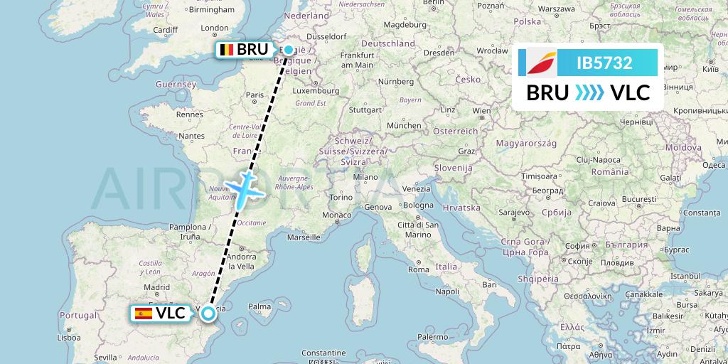IB5732 Iberia Flight Map: Brussels to Valencia