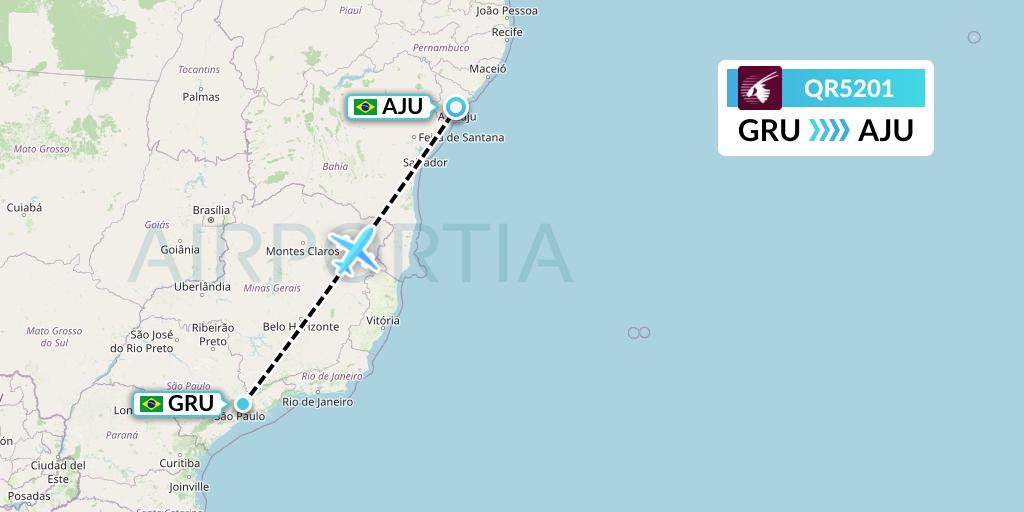 QR5201 Qatar Airways Flight Map: Sao Paulo to Aracaju