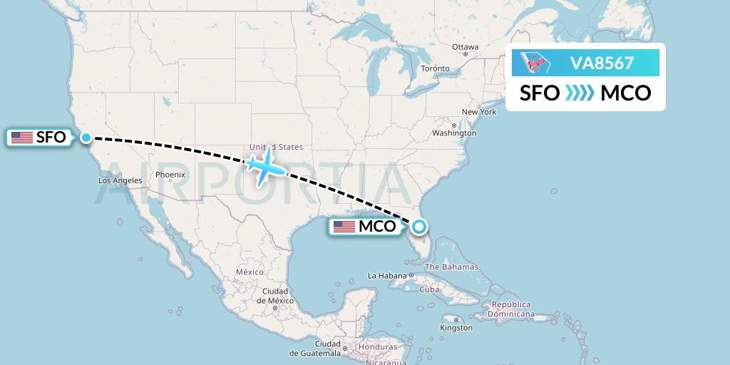 VA8567 Virgin Australia Flight Map: San Francisco to Orlando