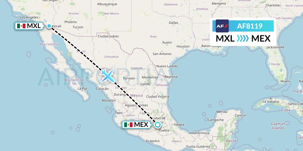 AF8119 Air France Flight Map: Mexicali to Mexico City