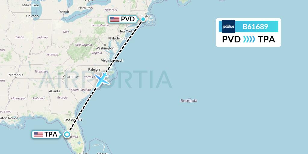 B61689 Flight Status JetBlue Airways Providence to Tampa (JBU1689)