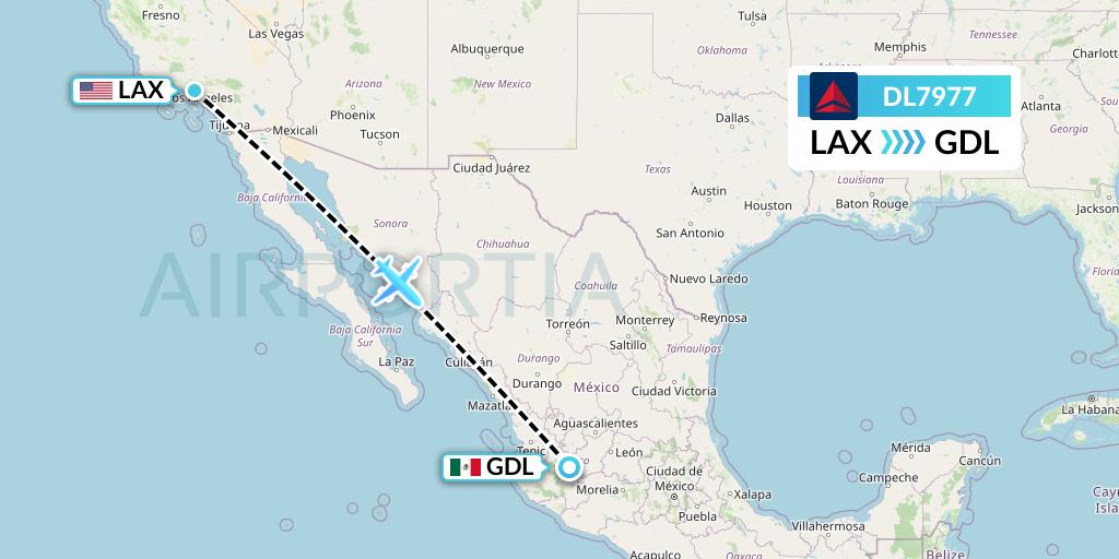 DL7977 Delta Air Lines Flight Map: Los Angeles to Guadalajara