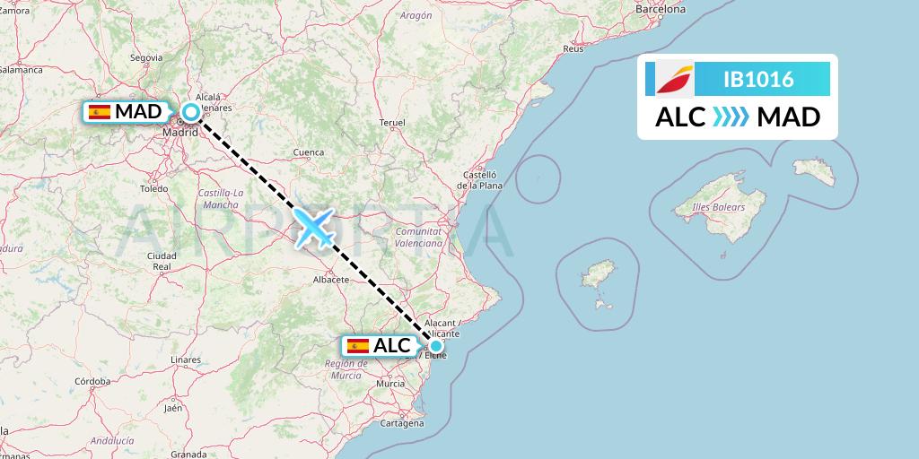IB1016 Iberia Flight Map: Alicante to Madrid