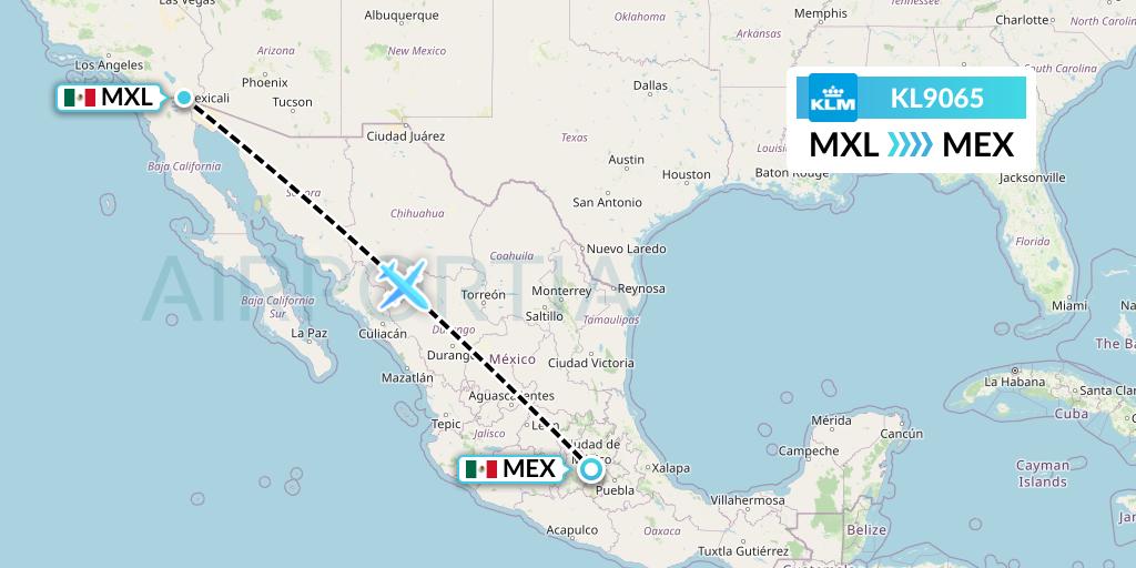 KL9065 KLM Flight Map: Mexicali to Mexico City