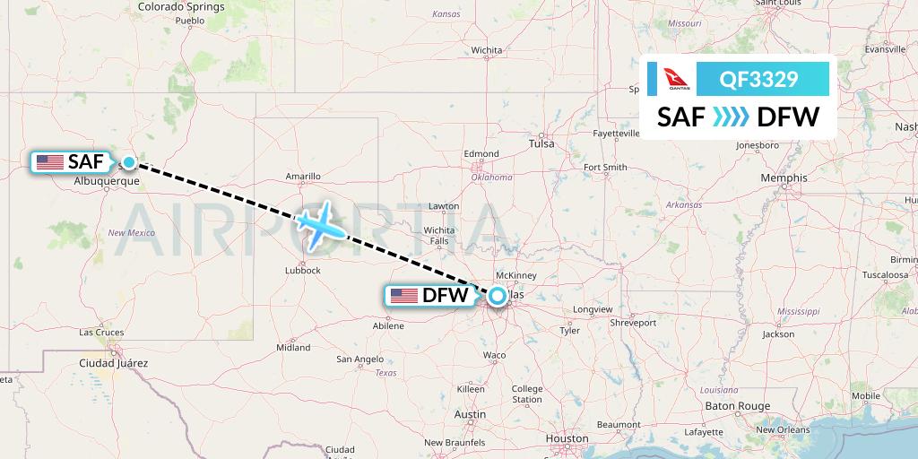 QF3329 Qantas Flight Map: Santa Fe to Dallas