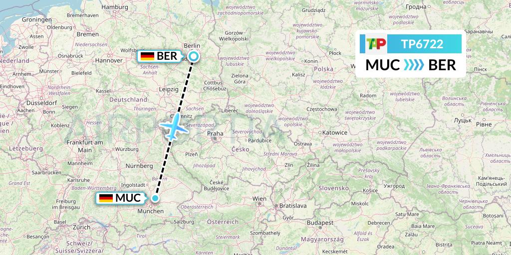 TP6722 TAP Portugal Flight Map: Munich to Berlin