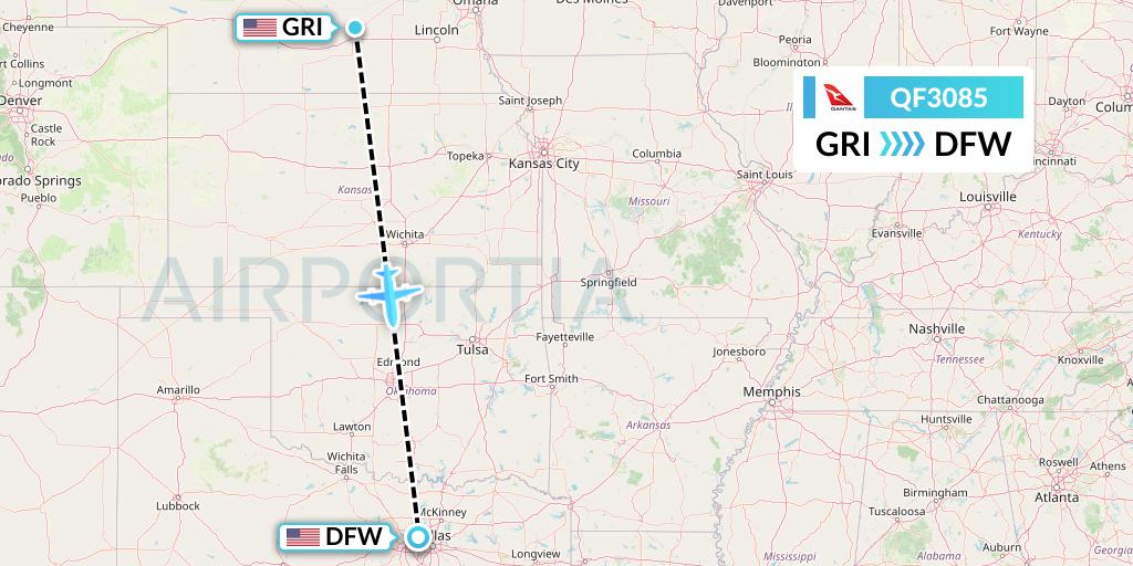 QF3085 Qantas Flight Map: Grand Island to Dallas