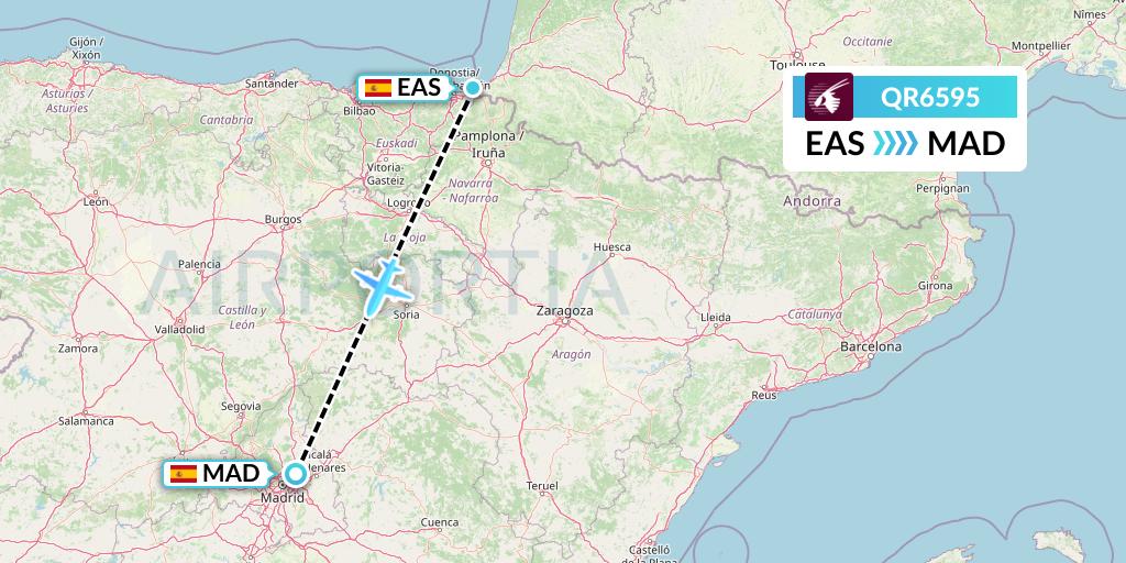 QR6595 Qatar Airways Flight Map: San Sebastian to Madrid