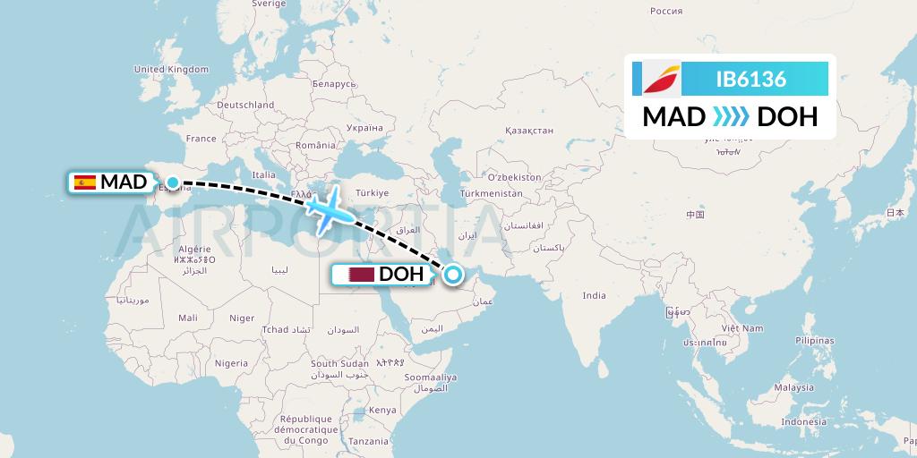 IB6136 Iberia Flight Map: Madrid to Doha