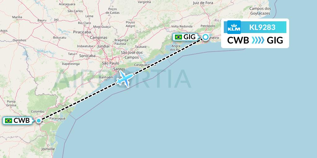 KL9283 KLM Flight Map: Curitiba to Rio de Janeiro