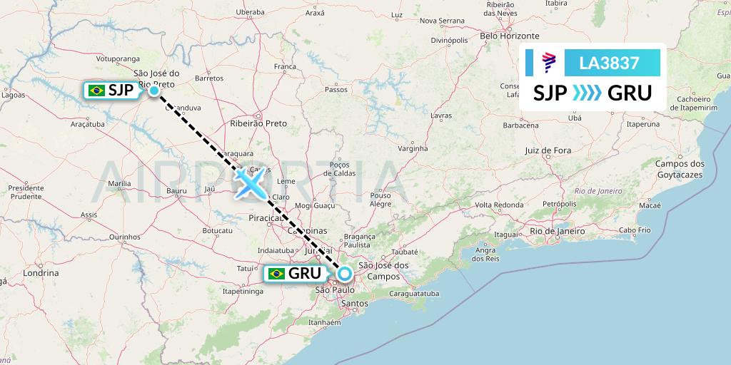 LA3837 LAN Airlines Flight Map: Sao Jose Do Rio Preto to Sao Paulo