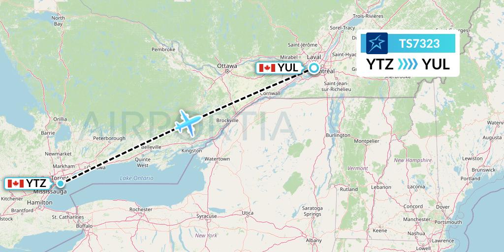 TS7323 Air Transat Flight Map: Toronto to Montreal