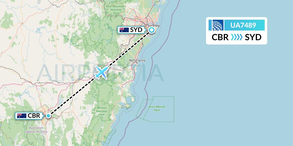 UA7489 United Airlines Flight Map: Canberra to Sydney