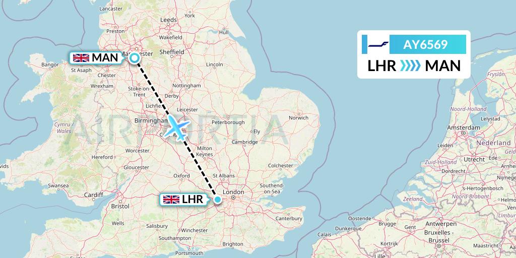 AY6569 Finnair Flight Map: London to Manchester