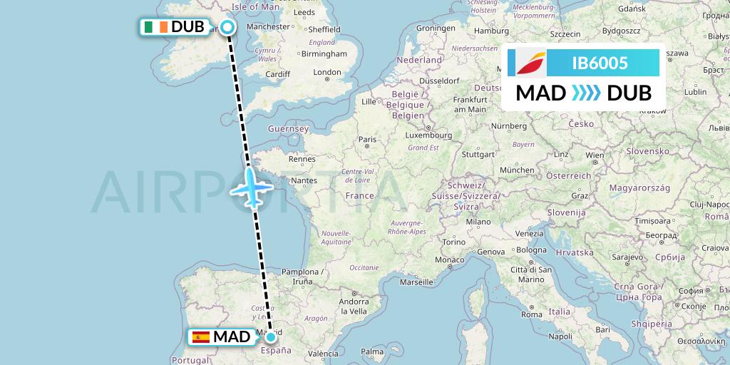IB6005 Iberia Flight Map: Madrid to Dublin
