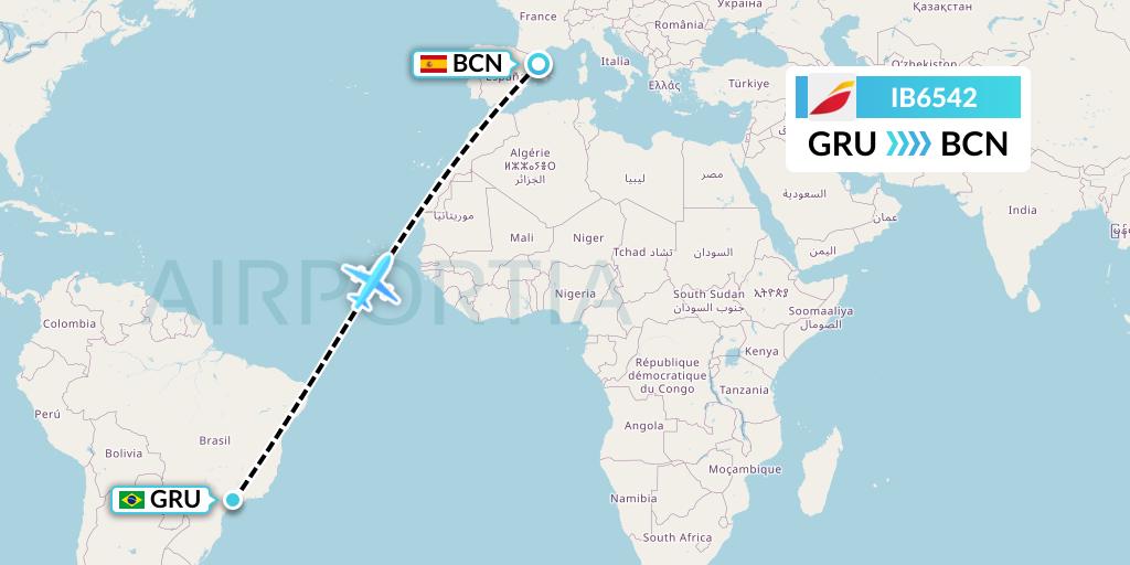 IB6542 Iberia Flight Map: Sao Paulo to Barcelona