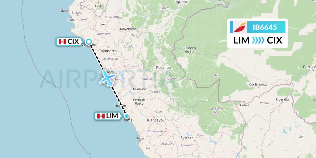 IB6645 Iberia Flight Map: Lima to Chiclayo