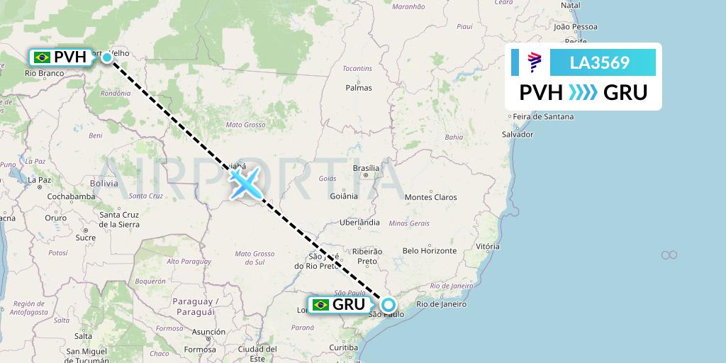 LA3569 LAN Airlines Flight Map: Porto Velho to Sao Paulo