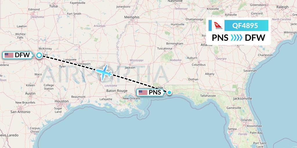 QF4895 Qantas Flight Map: Pensacola to Dallas