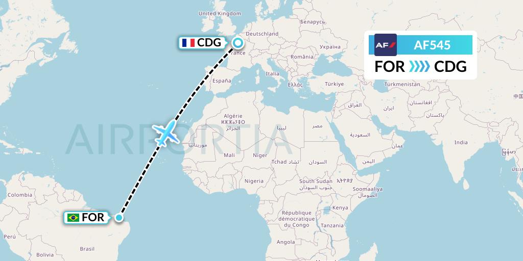 AF545 Air France Flight Map: Fortaleza to Paris