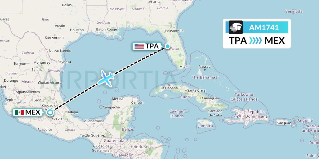 AM1741 Aeromexico Flight Map: Tampa to Mexico City