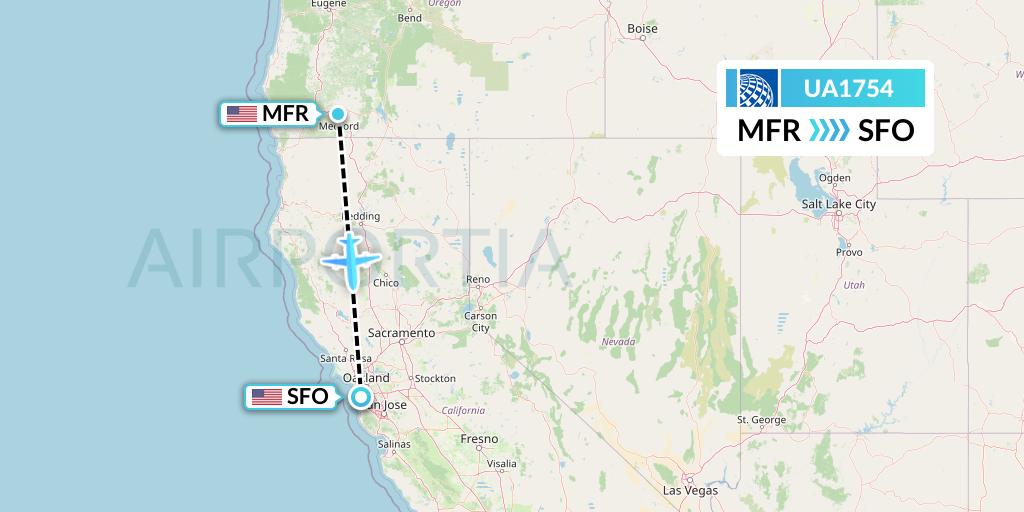 UA1754 United Airlines Flight Map: Medford to San Francisco