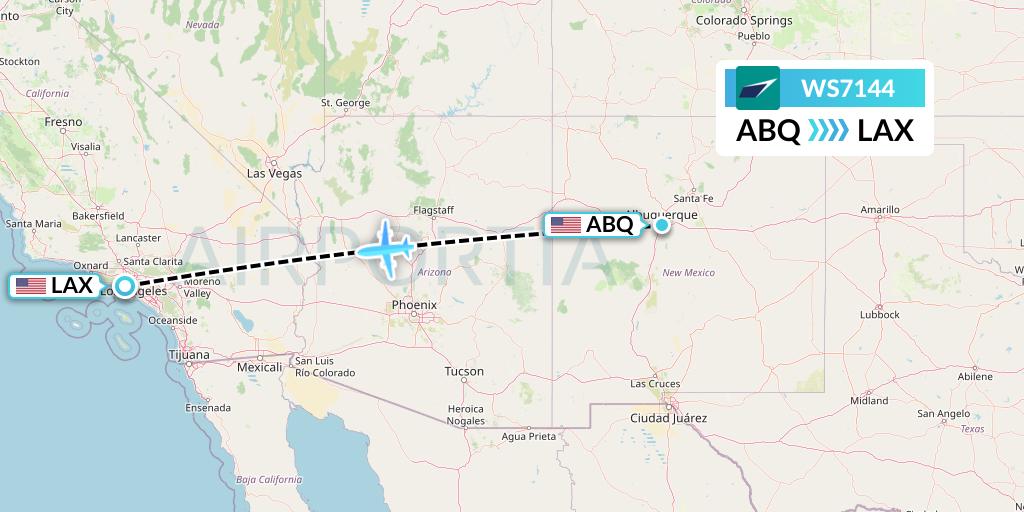 WS7144 WestJet Flight Map: Albuquerque to Los Angeles