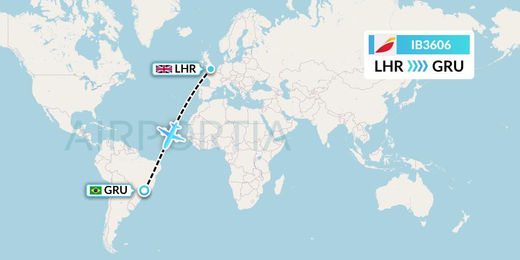 IB3606 Iberia Flight Map: London to Sao Paulo