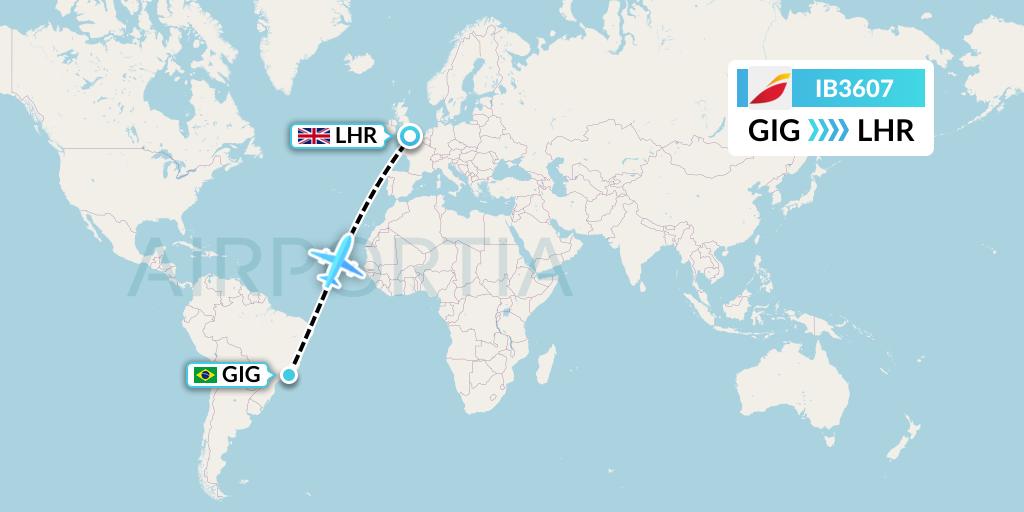 IB3607 Iberia Flight Map: Rio de Janeiro to London