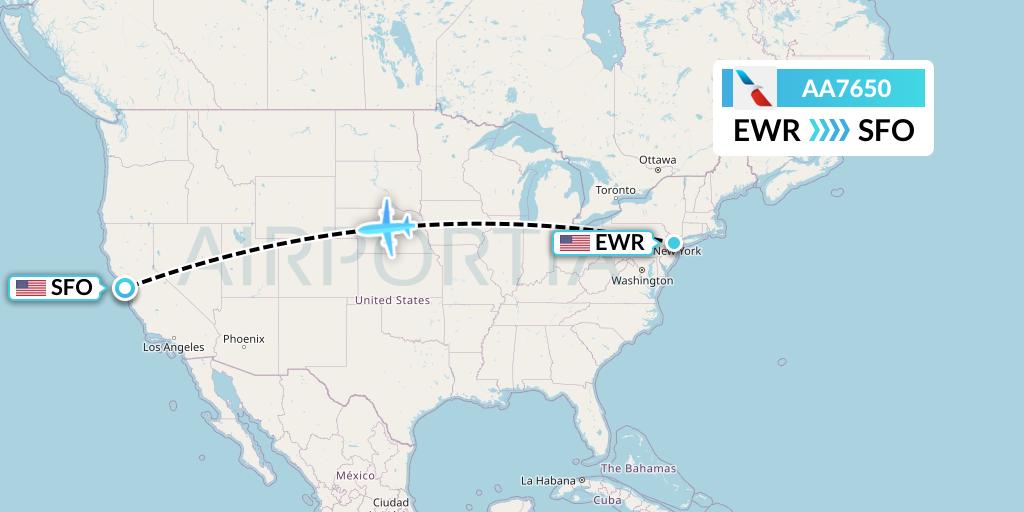 AA7650 American Airlines Flight Map: New York to San Francisco