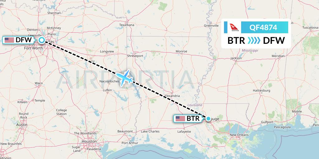 QF4874 Qantas Flight Map: Baton Rouge to Dallas